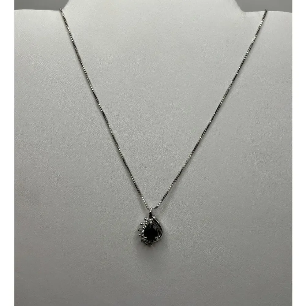 Sterling Silver Blue & Clear Stone Pendant Necklace 18
